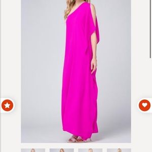Hot pink crepe one shoulder maxi dress
